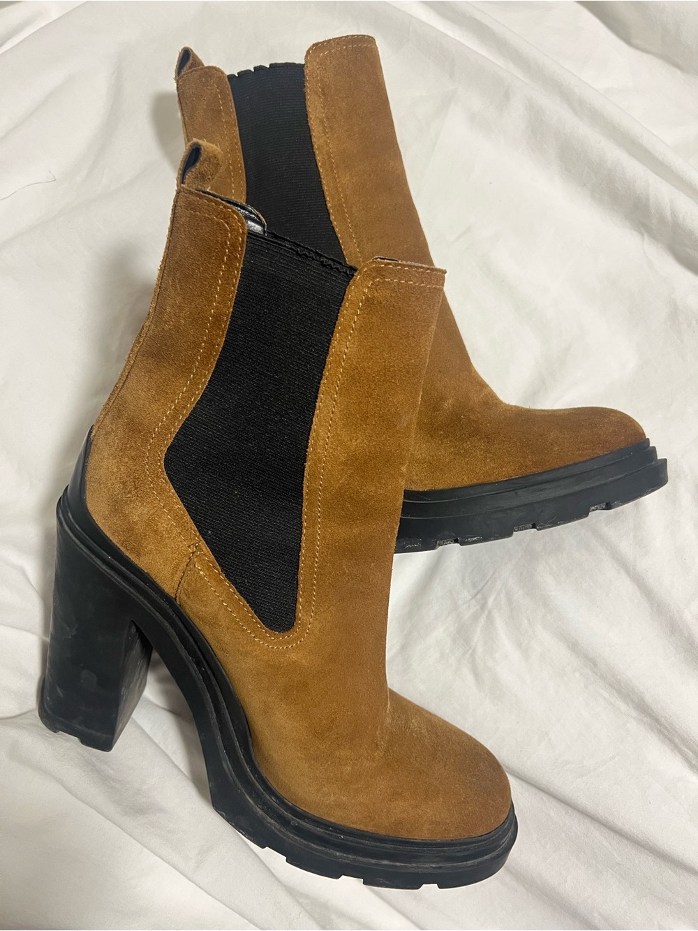 Marc Fisher Brown Suede Chunky Lug Heel Chelsea Boots
